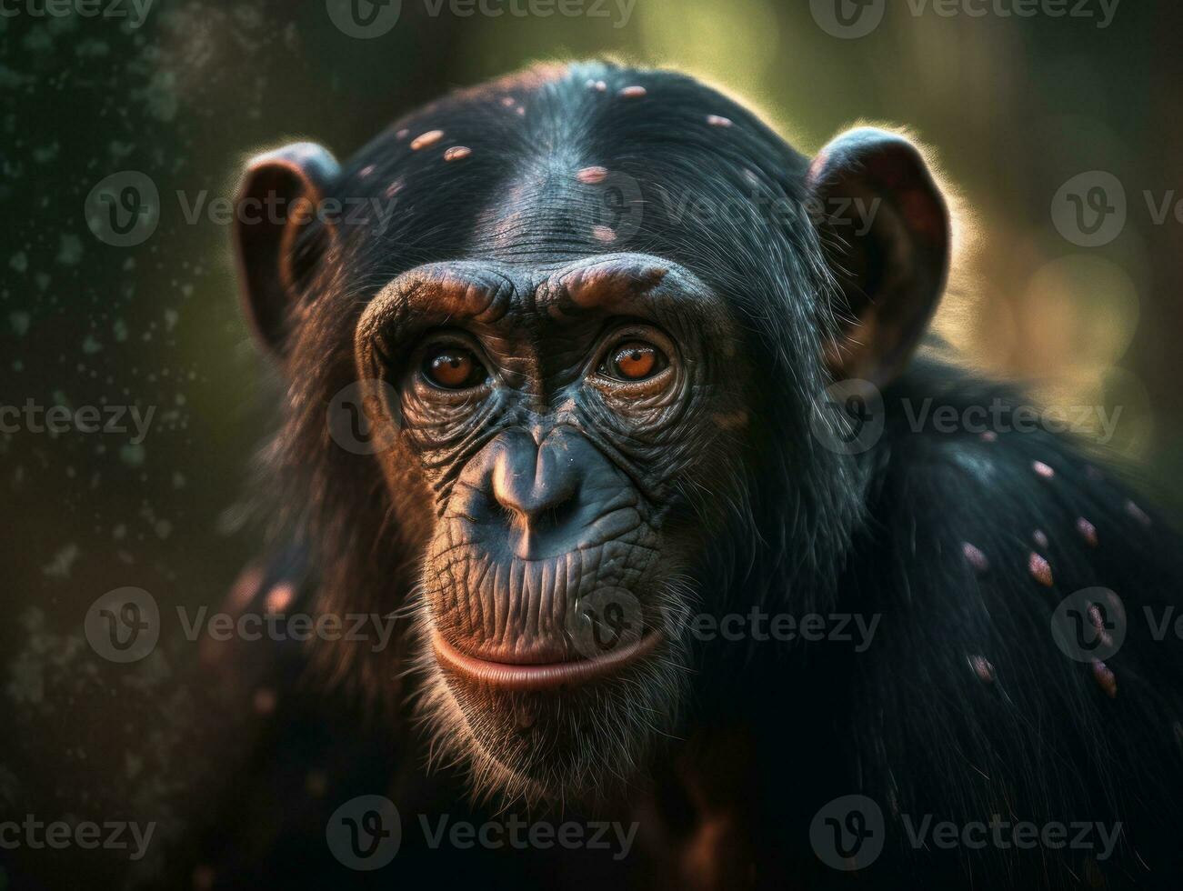 chimpanzé singe portrait établi avec génératif ai La technologie photo