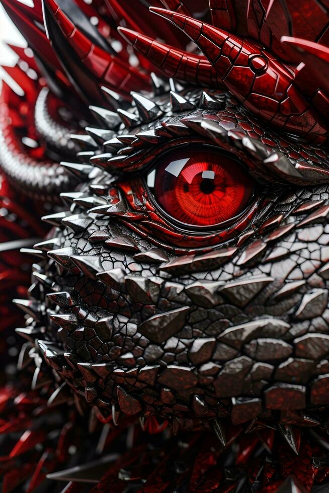 Zoom en dehors rouge dragon œil ai génératif photo