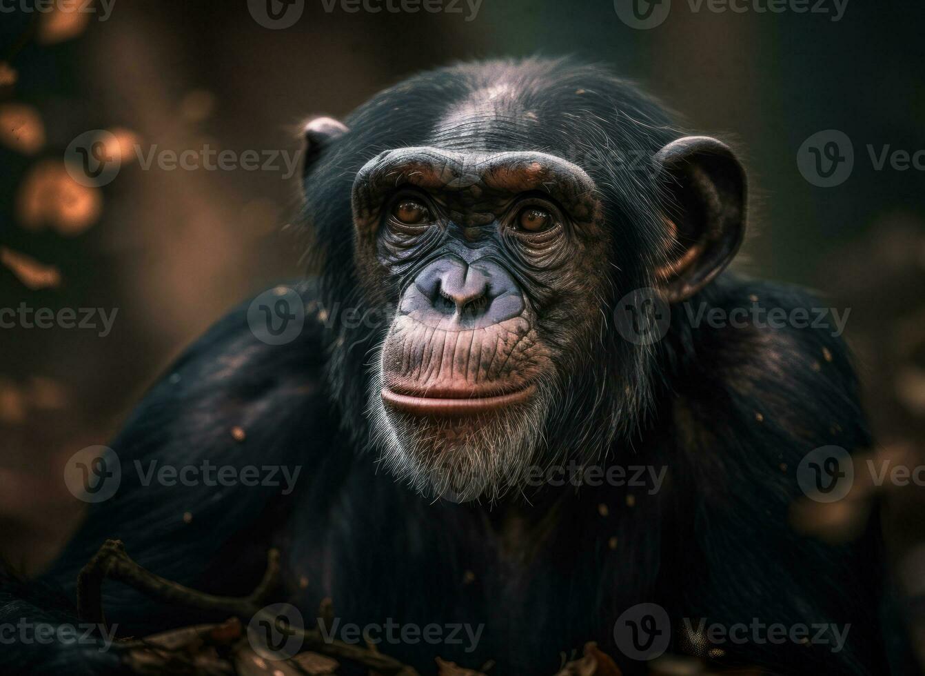 chimpanzé singe portrait établi avec génératif ai La technologie photo