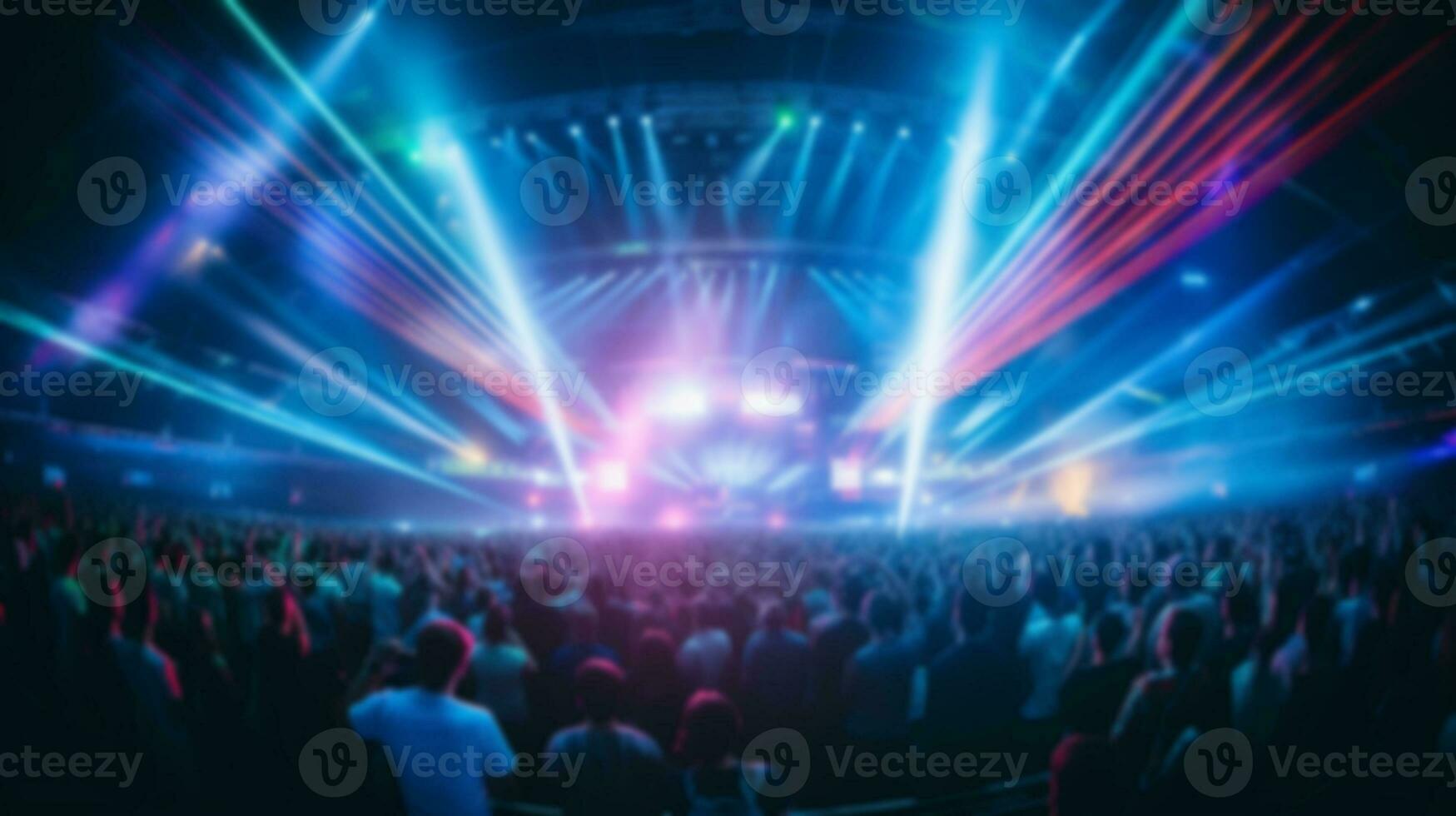 brouiller foule public en train de regarder vivre spectacle dans concert salle ou lieu stade avec coloré éclairage Contexte. génératif ai photo