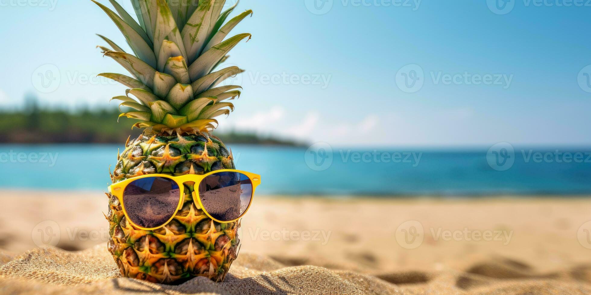 ai génératif. Contexte de ananas avec lunettes de soleil. établi avec ai outils photo