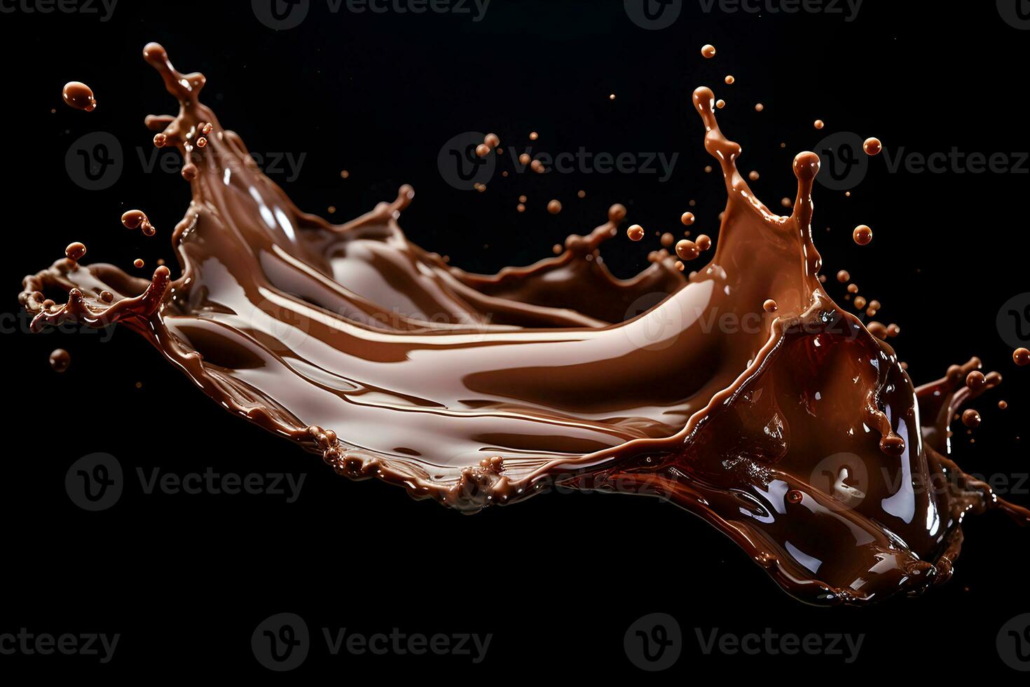 photo liquide Chocolat éclaboussure sur noir Contexte génératif ai