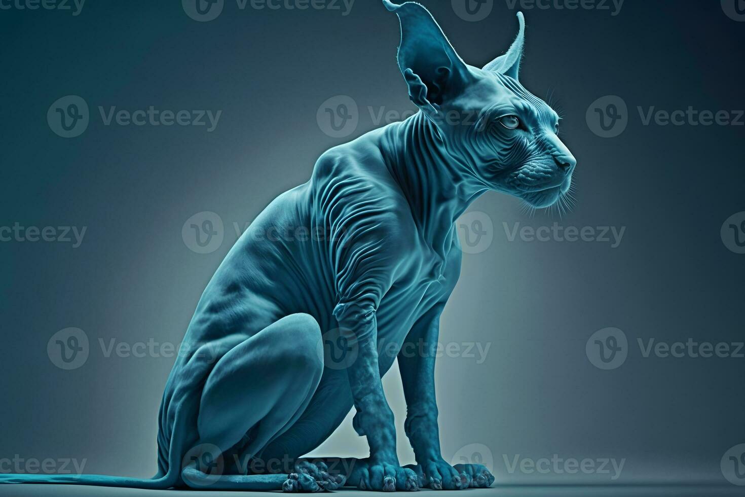 magnifique sphynx chat portrait dans bleu couleurs. neural réseau généré art photo