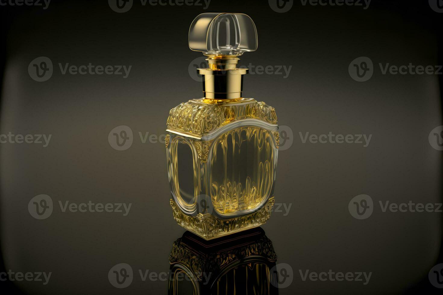 une bouteille de parfum femmes eau de parfum dans bouteille isolé sur noir. fragrance pour femmes parfum vaporisateur. neural réseau généré art photo