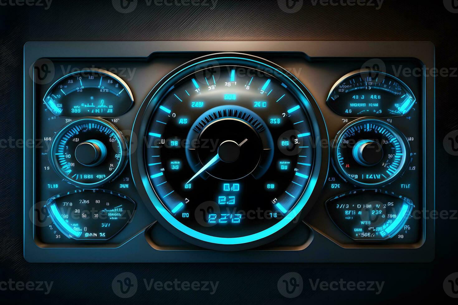 moderne luxe sport voiture la vitesse contrôle tableau de bord avec bleu lumière. neural réseau généré art photo