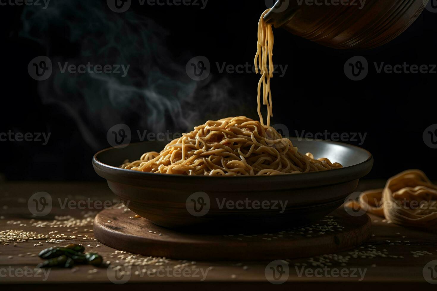 noir bol avec chinois nouilles jiangsu cuisine. neural réseau ai généré photo
