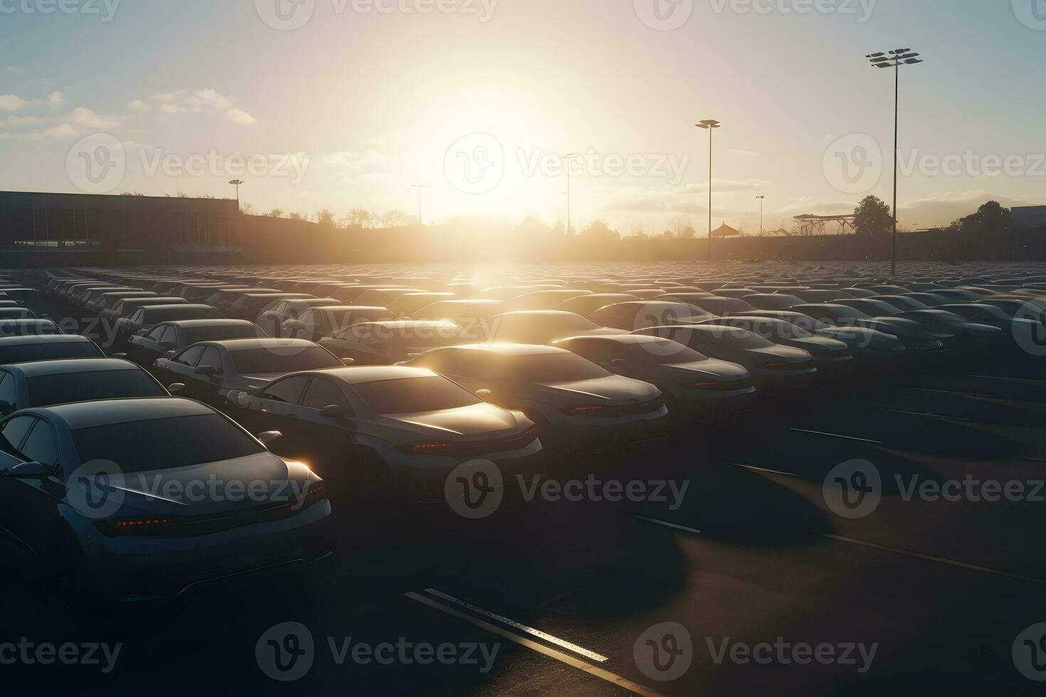 voiture parc à le fin de le journée. voiture Marchand inventaire. neural réseau ai généré photo