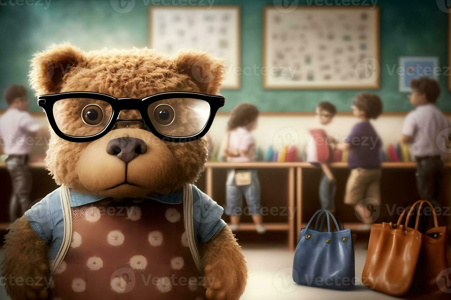 nounours ours comme une étudiant à école. retour à école. neural réseau ai généré photo