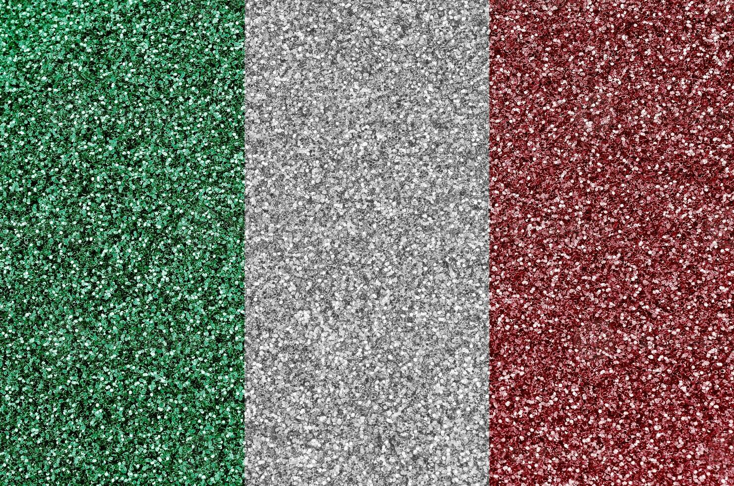 Italie drapeau représenté sur beaucoup petit brillant paillettes. coloré Festival Contexte pour fête photo