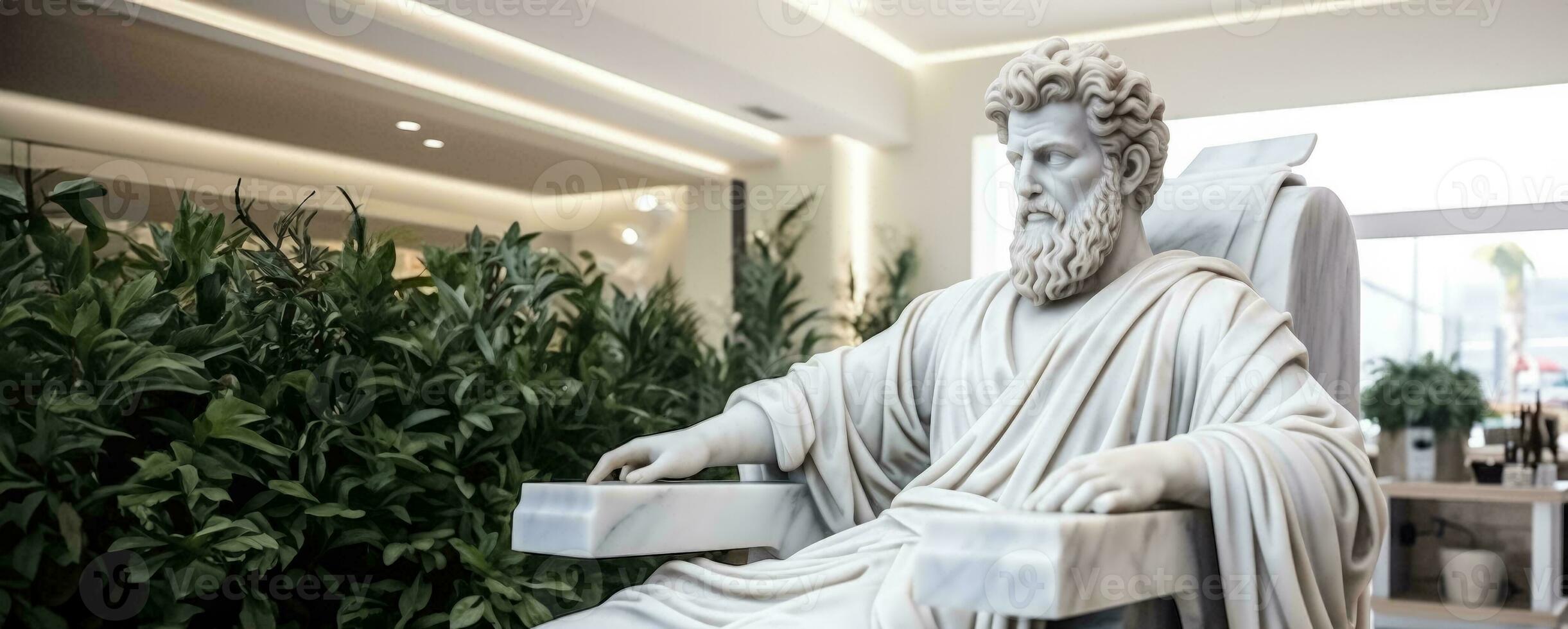 marbre ancien grec statue dans moderne beauté salon ayant la Coupe de cheveux photo