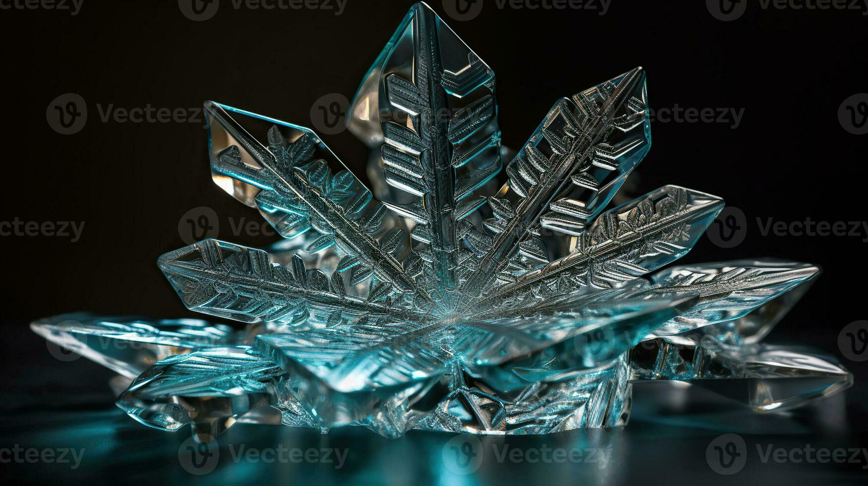une neige flocon de neige dans le hiver, dans le style de noyau de cristal, concentrer empiler, Mike campau, translucide eau, génératif ai photo
