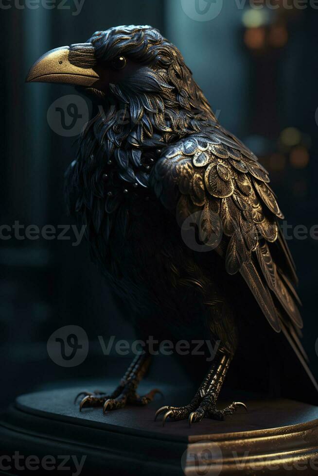 scintillant corbeau, une étourdissant travail de art avec d'or filigrane, génératif ai photo