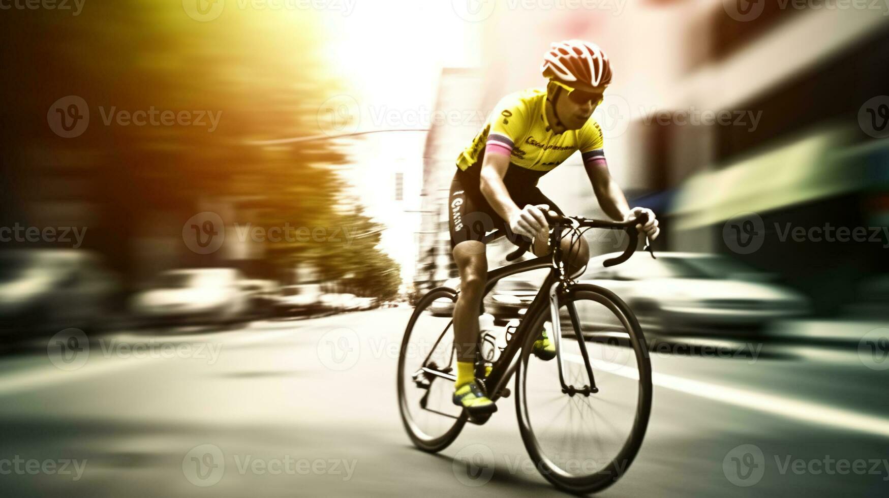 courses cycliste se déchaîner Puissance sur ensoleillé des rues. génératif ai photo