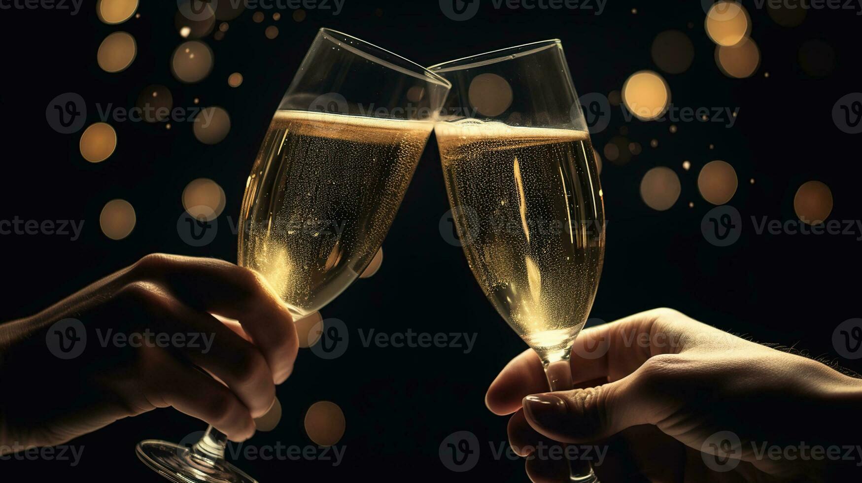 une pain grillé à Nouveau les débuts, deux des lunettes de Champagne embrasse le nuit de fête. génératif ai photo