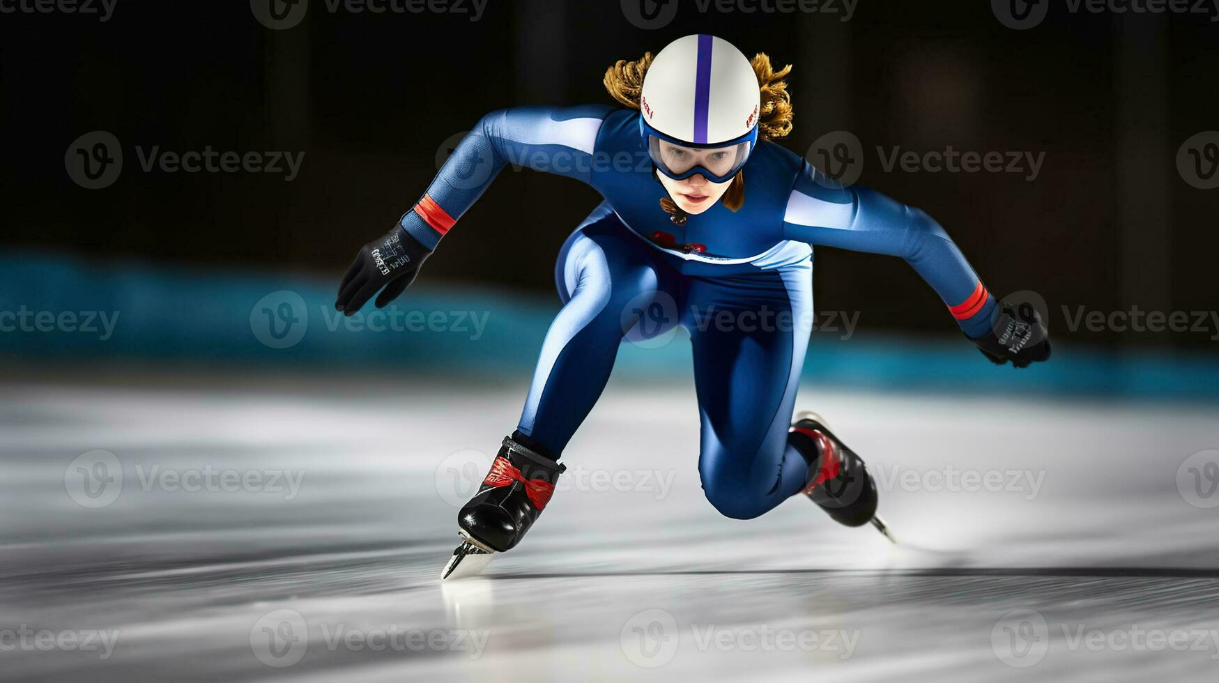 court Piste athlète trancher par la glace avec foudre agilité. génératif ai photo