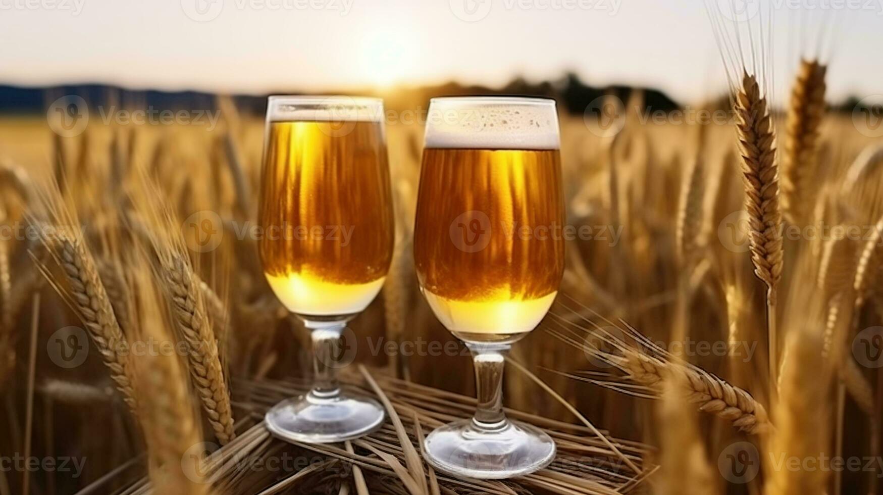 des lunettes de Bière dans une blé champ, génératif ai photo