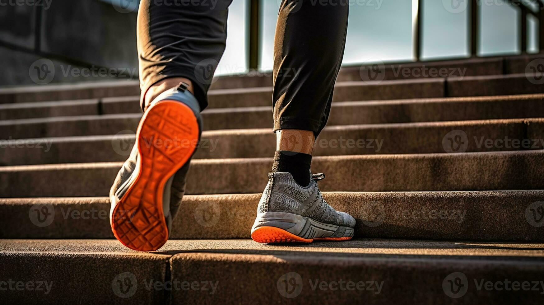 étape par étape - Ascendant avec baskets et fonctionnement chaussures, génératif ai photo