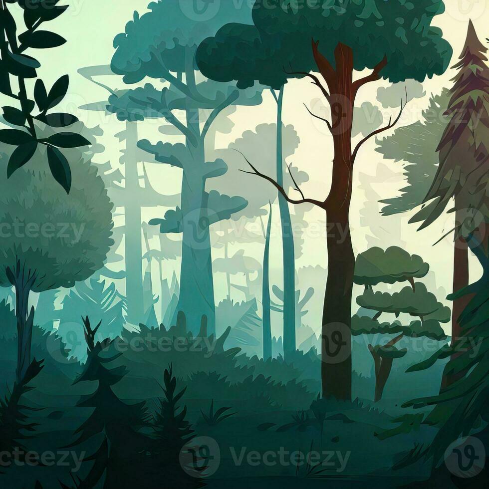 forêt paysage. panorama de le forêt. éco forêt. vert forêt. vecteur illustration de une vert forêt. génératif ai photo