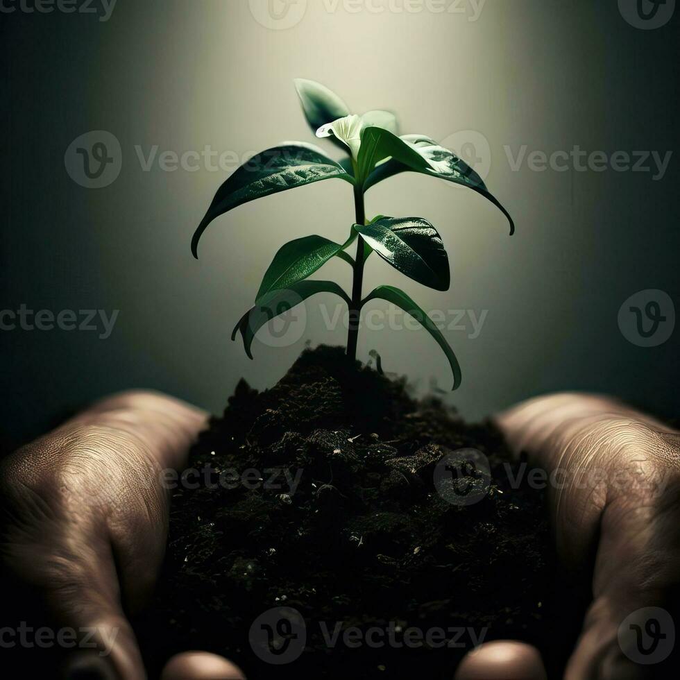 une la personne en portant une plante dans une pot avec le mains en portant il génératif ai photo