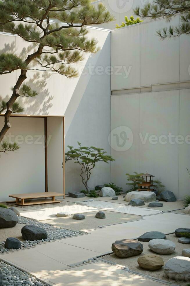 3d rendre minimaliste de Japonais pièce de Zen jardin photo