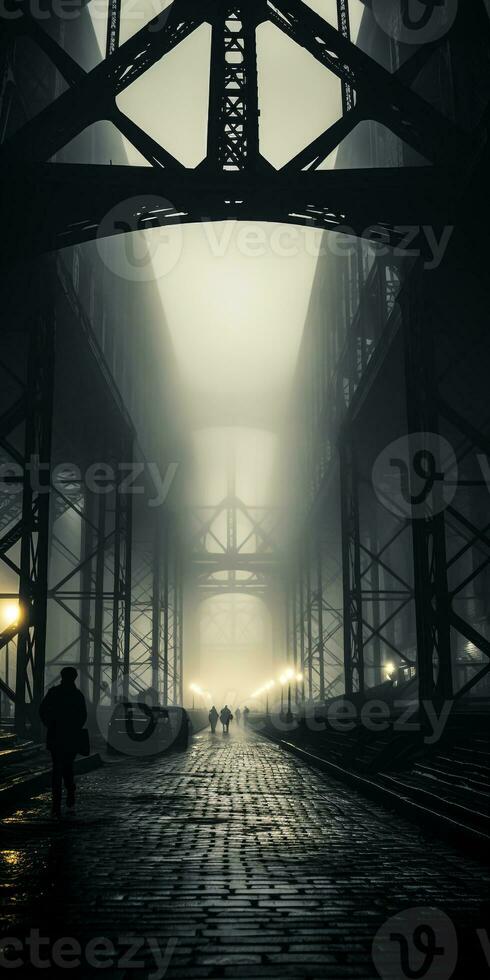 silhouette de une la personne dans industriel zone à nuit génératif ai photo