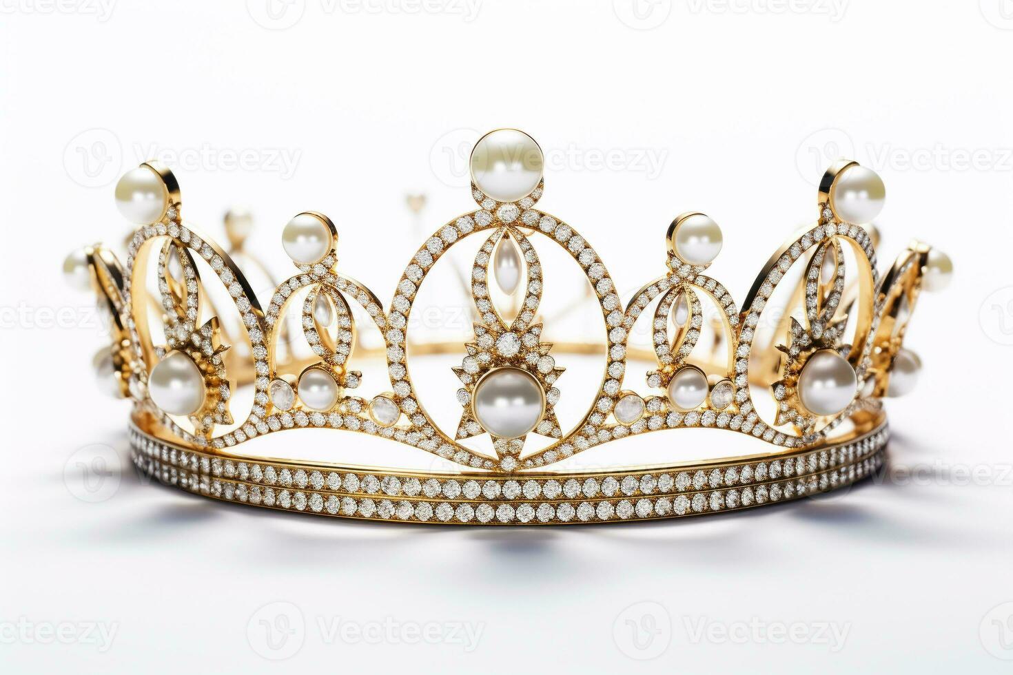 magnifique diamant et perle couronne sur blanc Contexte génératif ai photo