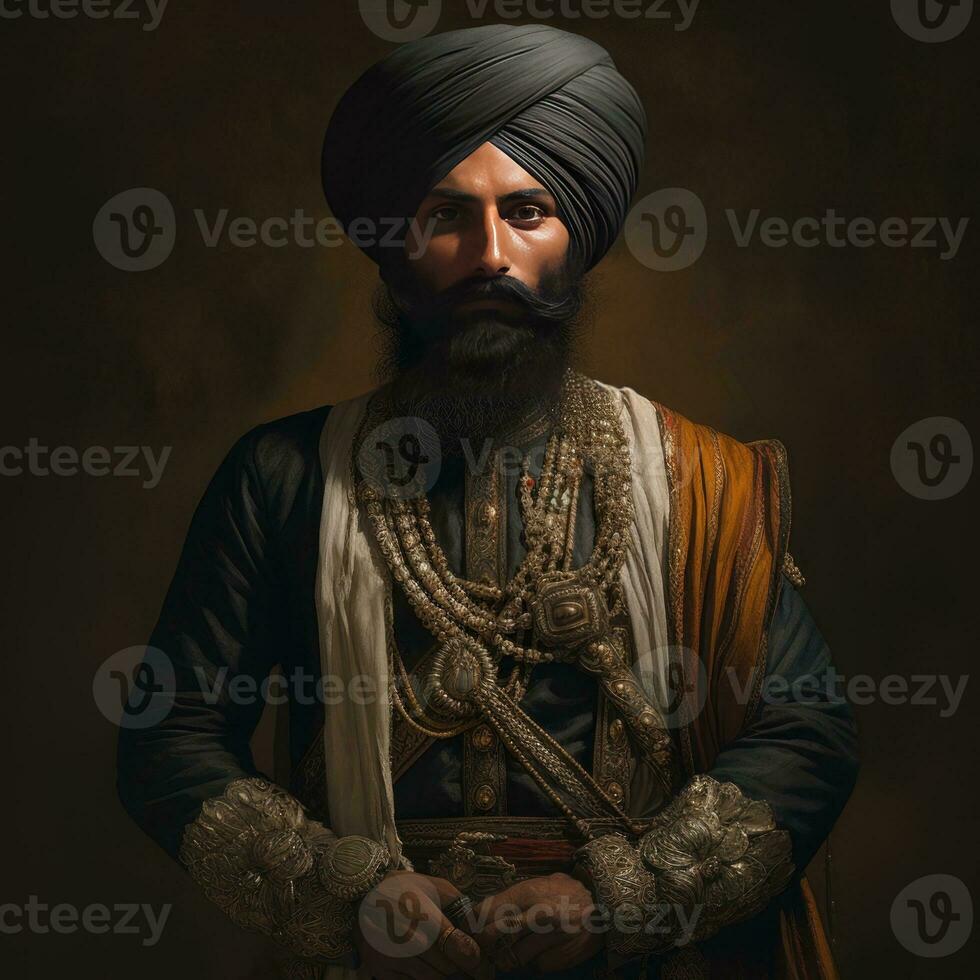 Royal sikh homme sur foncé Contexte génératif ai photo