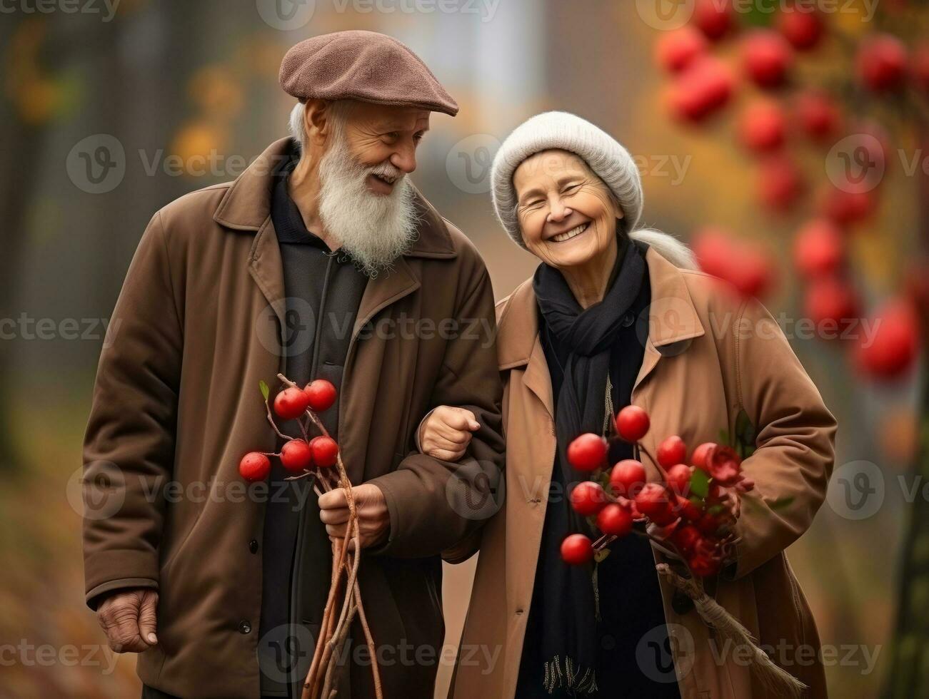 aimant vieux couple est profiter une romantique l'automne journée ai génératif photo