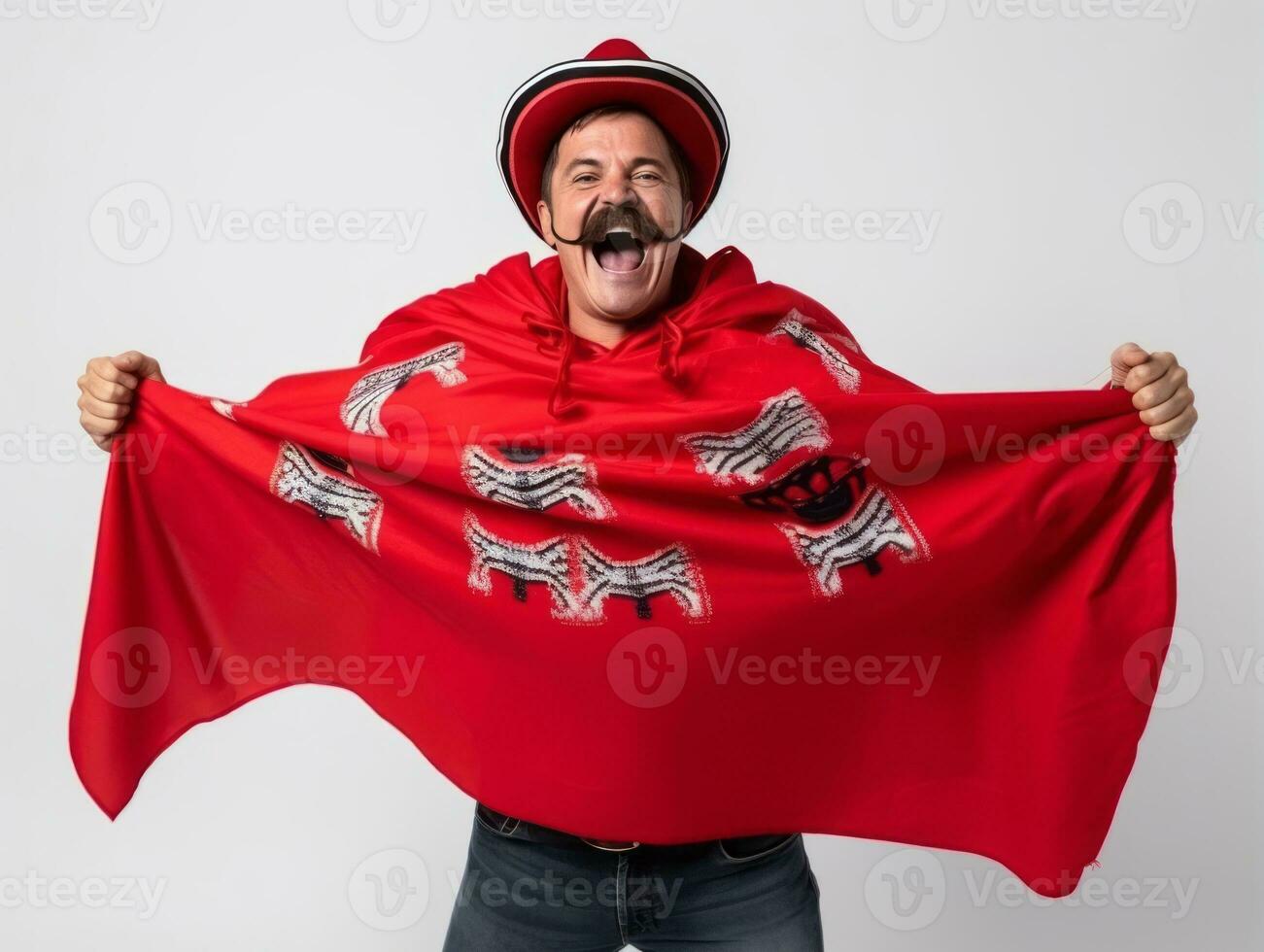 mexicain homme dans émotif pose sur blanc Contexte ai génératif photo