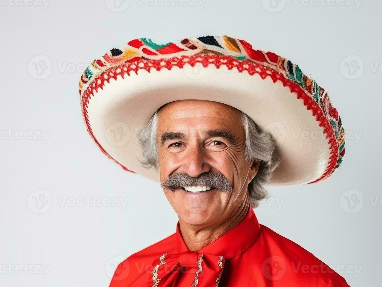 mexicain homme dans émotif pose sur blanc Contexte ai génératif photo