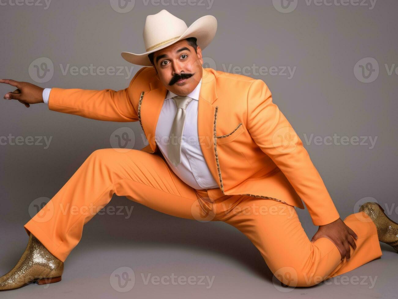 mexicain homme dans espiègle pose sur solide Contexte ai génératif photo