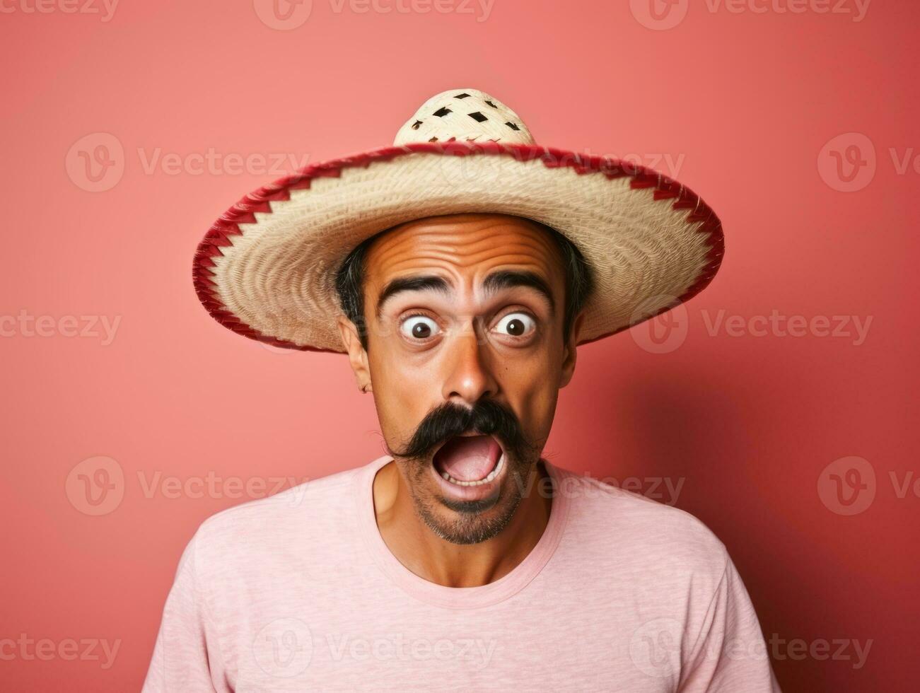 mexicain homme dans espiègle pose sur solide Contexte ai génératif photo