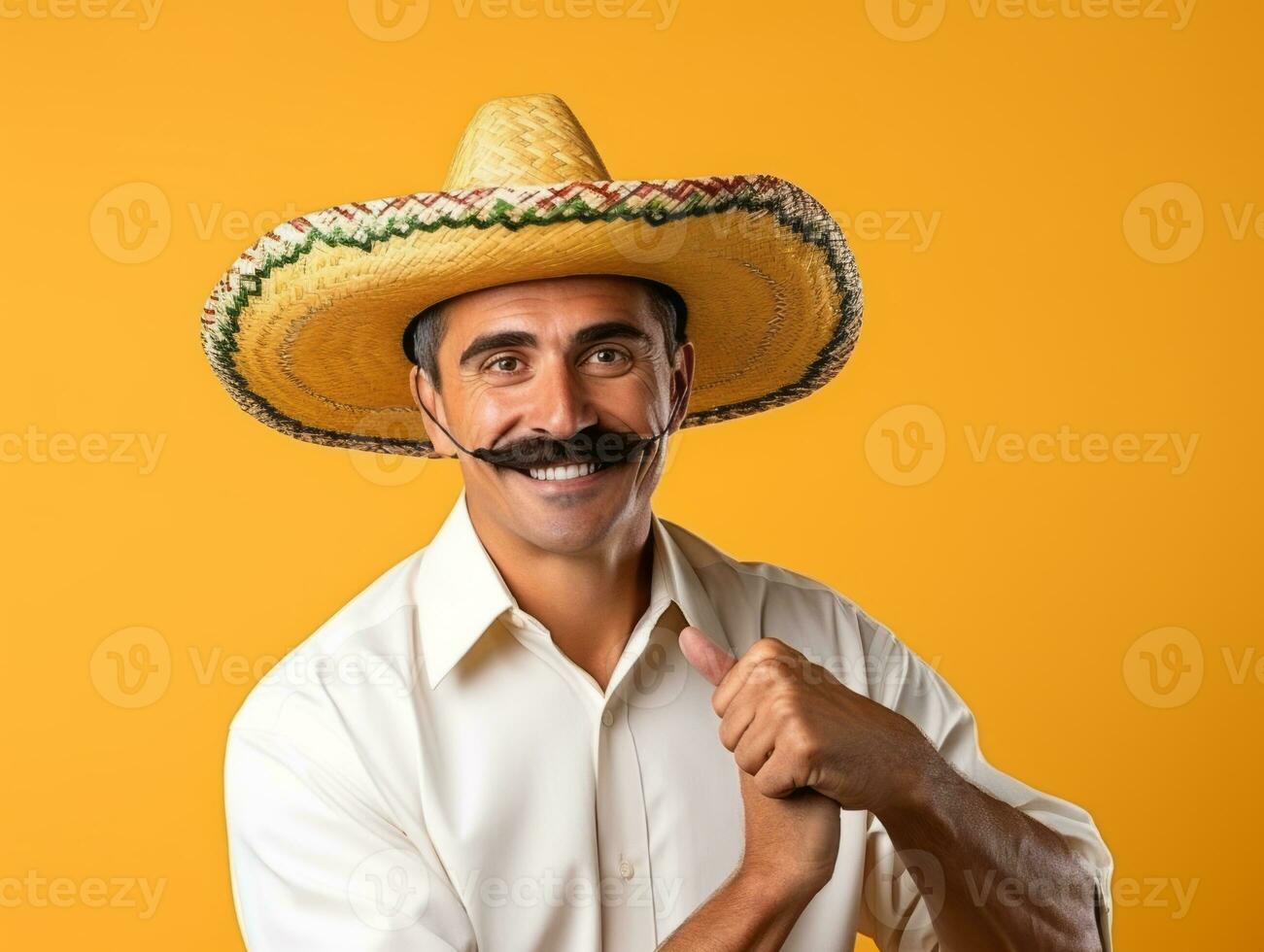 mexicain homme dans espiègle pose sur solide Contexte ai génératif photo