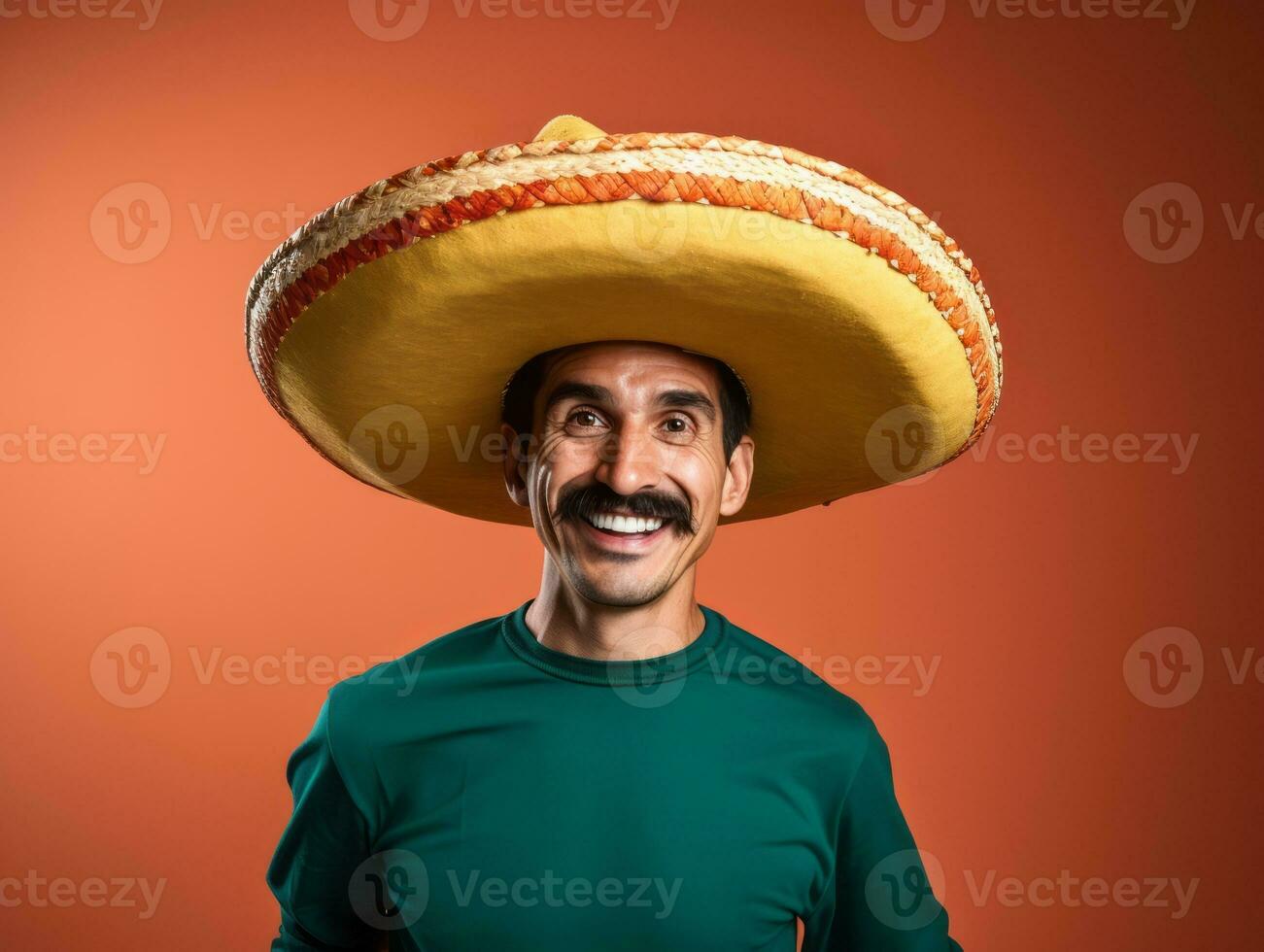 mexicain homme dans espiègle pose sur solide Contexte ai génératif photo