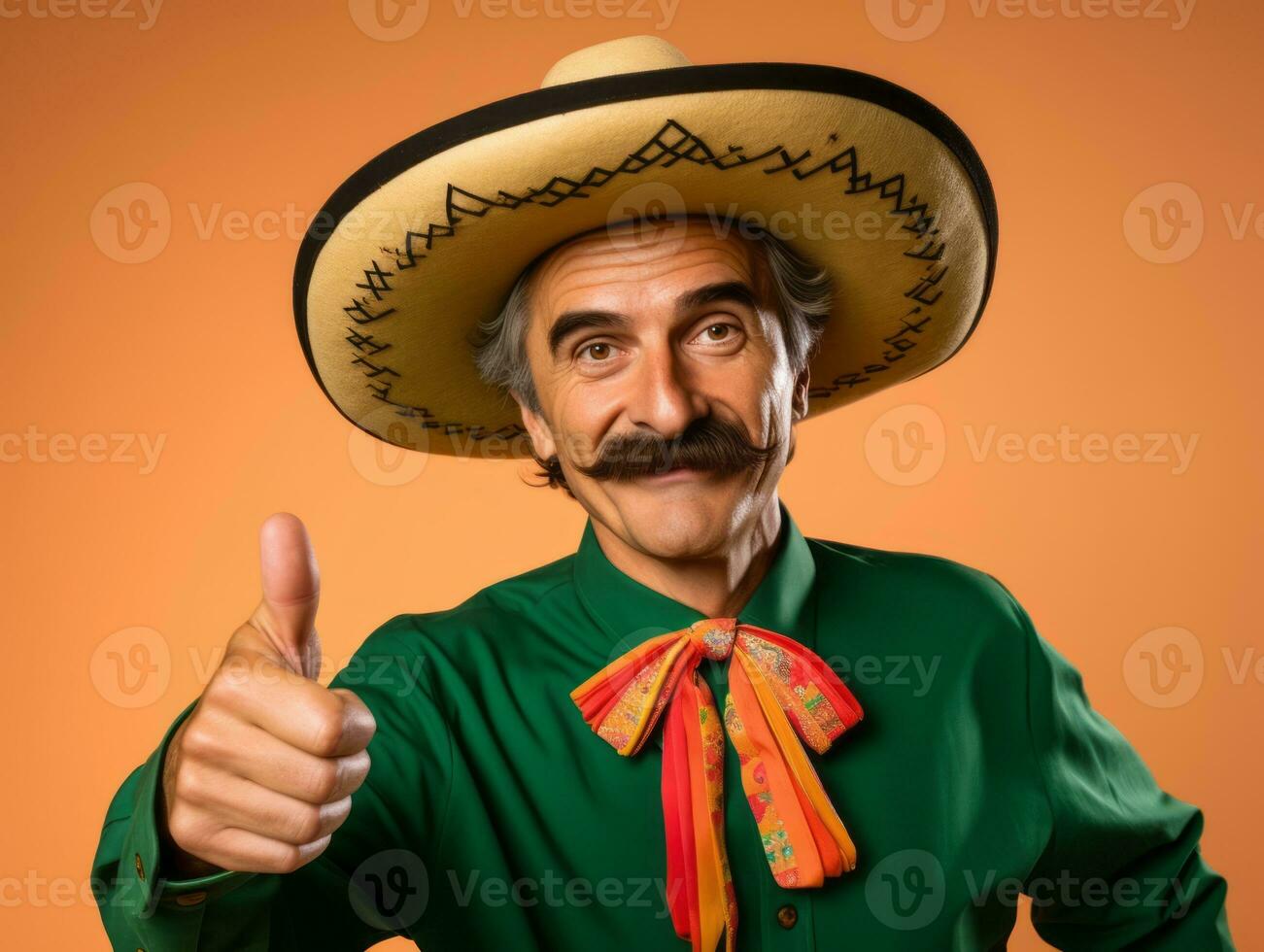 mexicain homme dans espiègle pose sur solide Contexte ai génératif photo