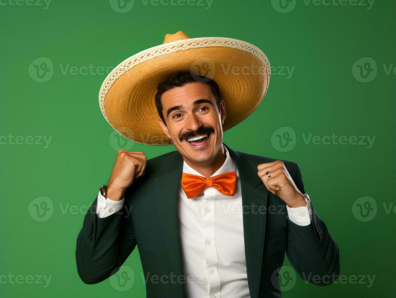 mexicain homme dans espiègle pose sur solide Contexte ai génératif photo