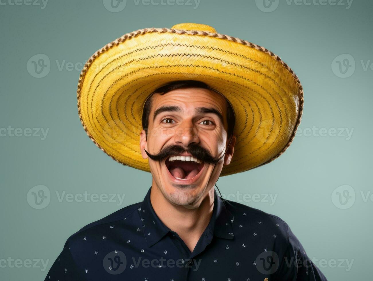 mexicain homme dans espiègle pose sur solide Contexte ai génératif photo