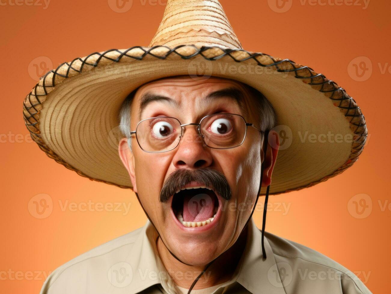 mexicain homme dans espiègle pose sur solide Contexte ai génératif photo