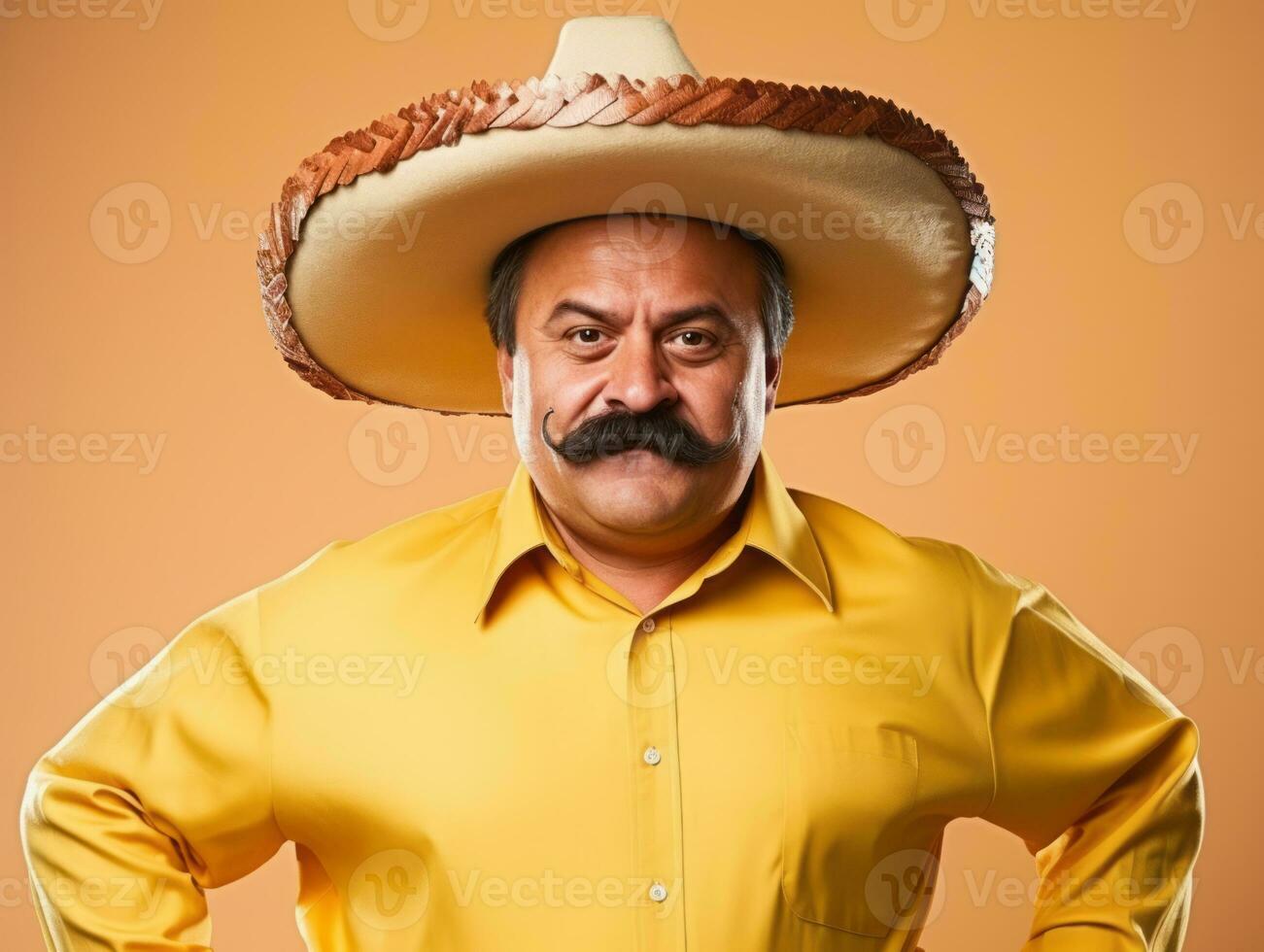 mexicain homme dans espiègle pose sur solide Contexte ai génératif photo