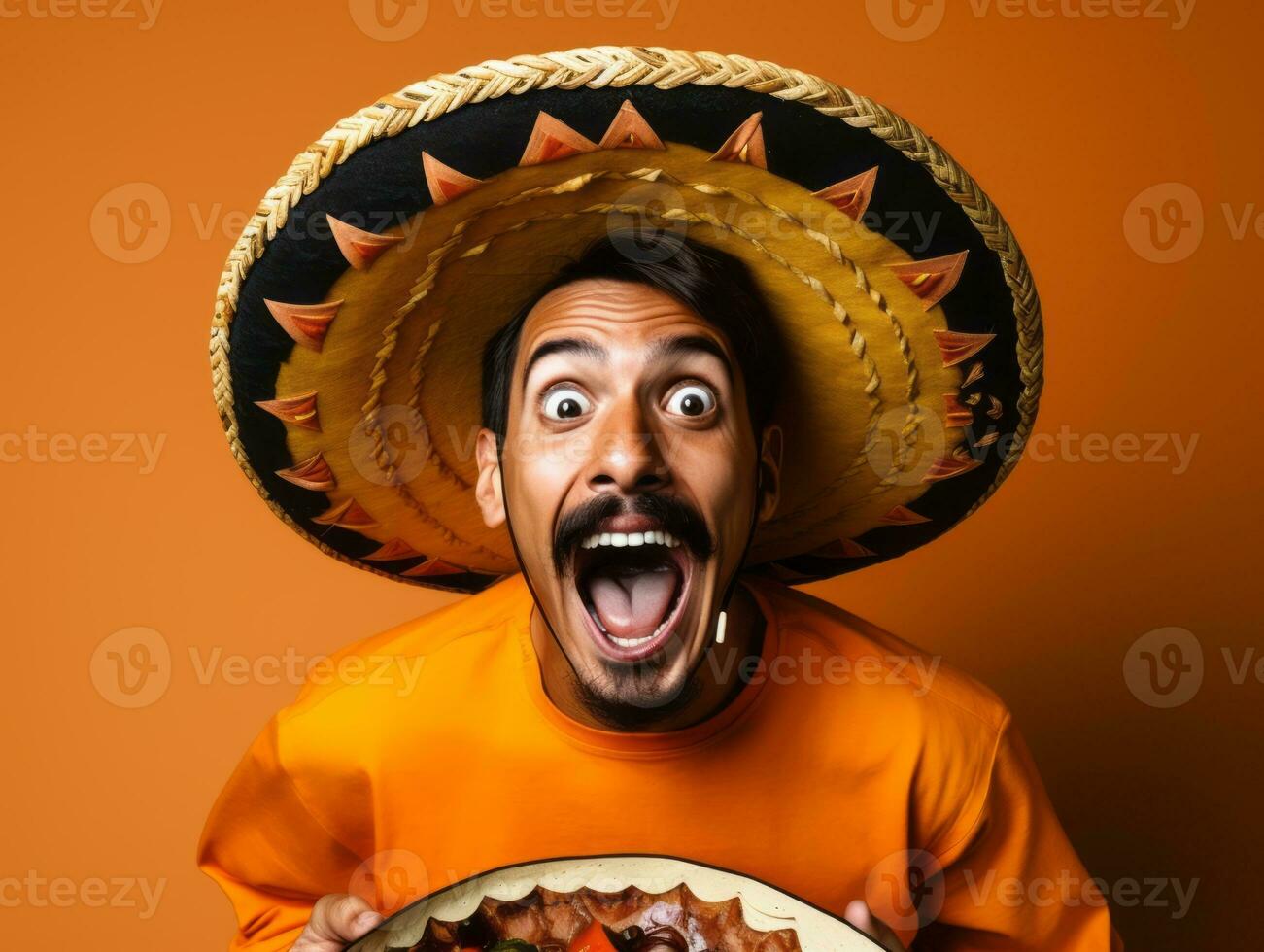 mexicain homme dans espiègle pose sur solide Contexte ai génératif photo