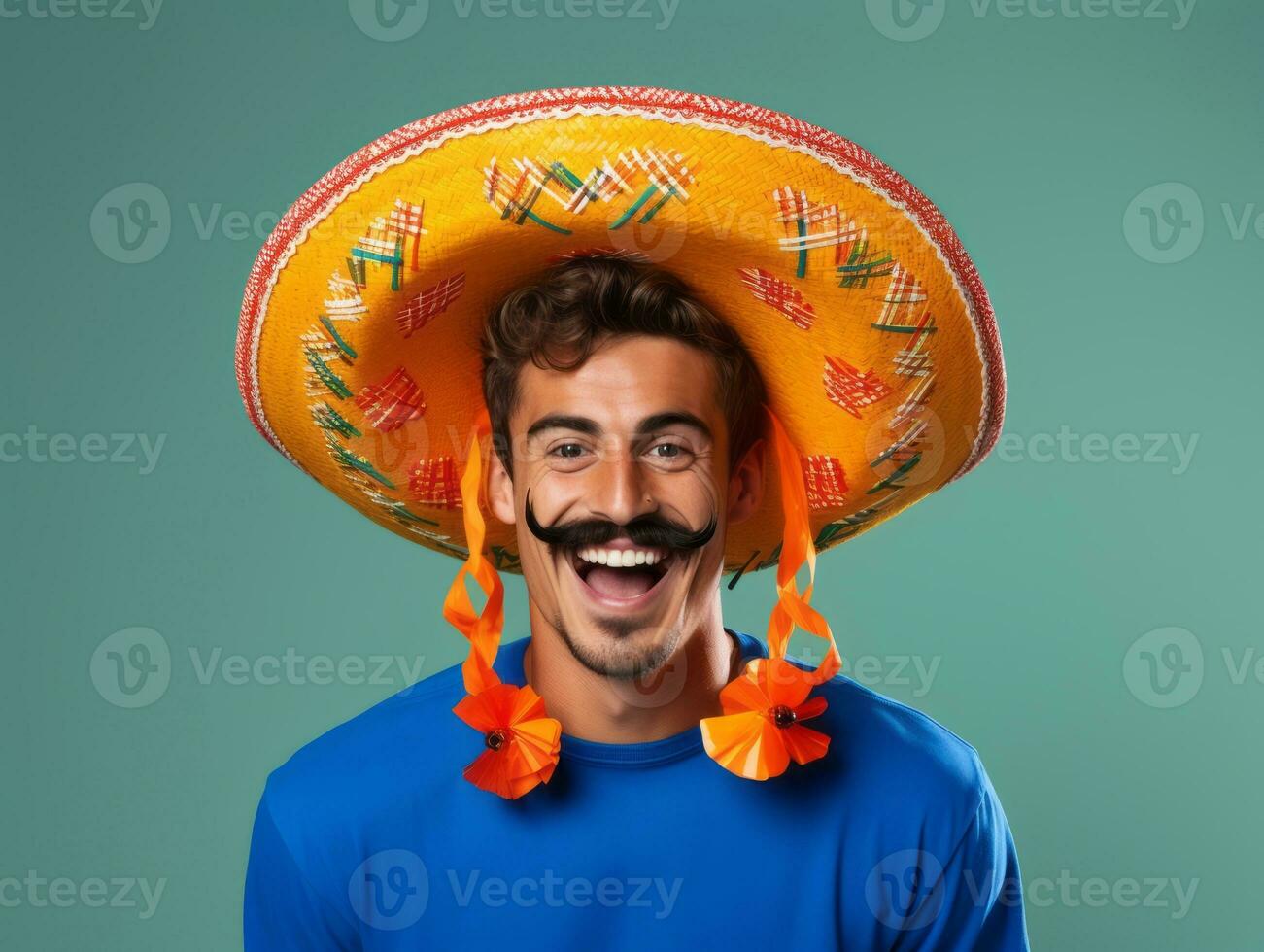 mexicain homme dans espiègle pose sur solide Contexte ai génératif photo