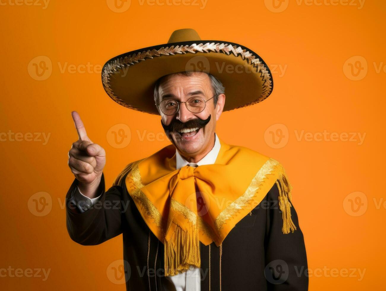 mexicain homme dans espiègle pose sur solide Contexte ai génératif photo