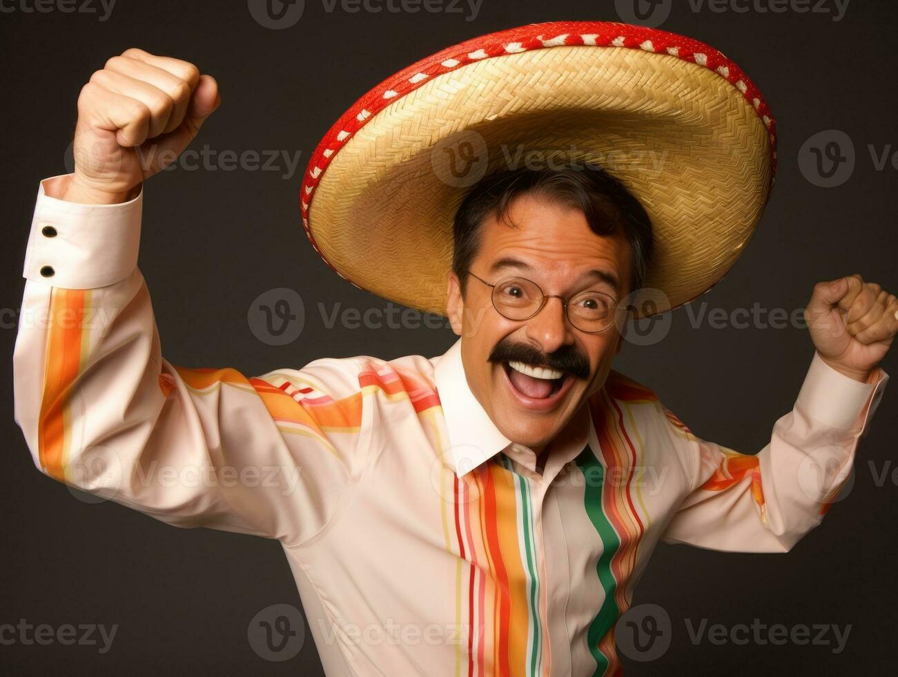 mexicain homme dans espiègle pose sur solide Contexte ai génératif photo