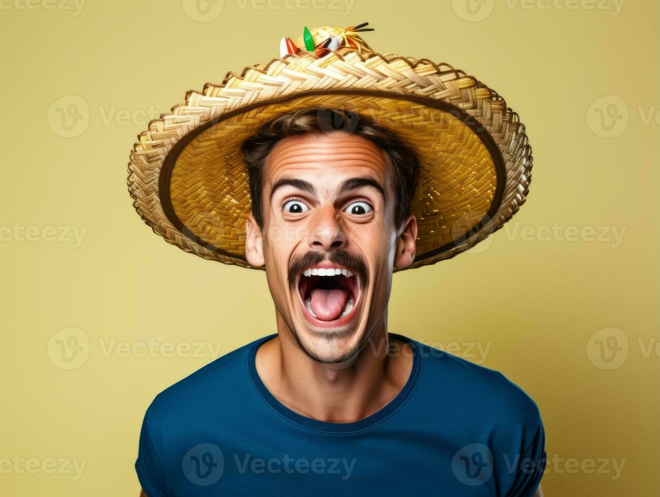 mexicain homme dans espiègle pose sur solide Contexte ai génératif photo