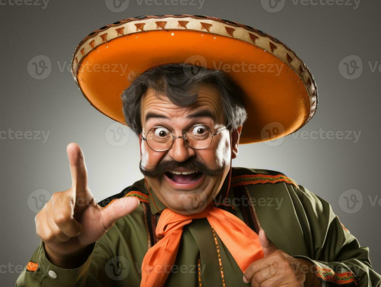 mexicain homme dans espiègle pose sur solide Contexte ai génératif photo