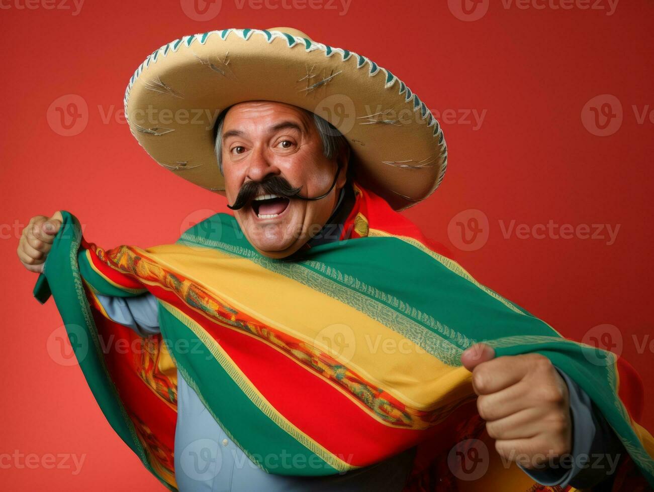 mexicain homme dans espiègle pose sur solide Contexte ai génératif photo