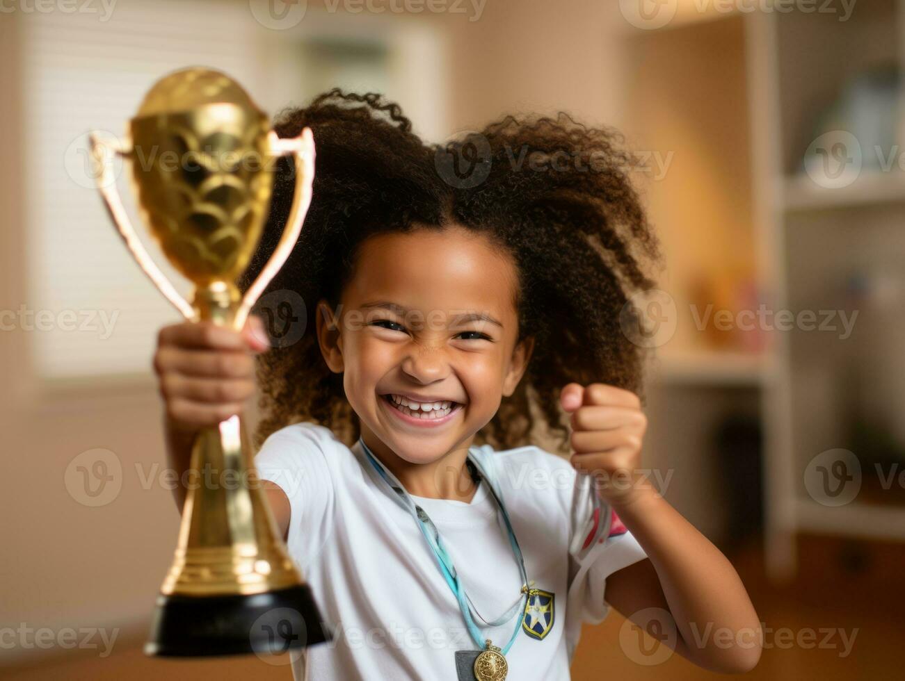 brésilien enfant fête le sien football équipes la victoire ai génératif photo