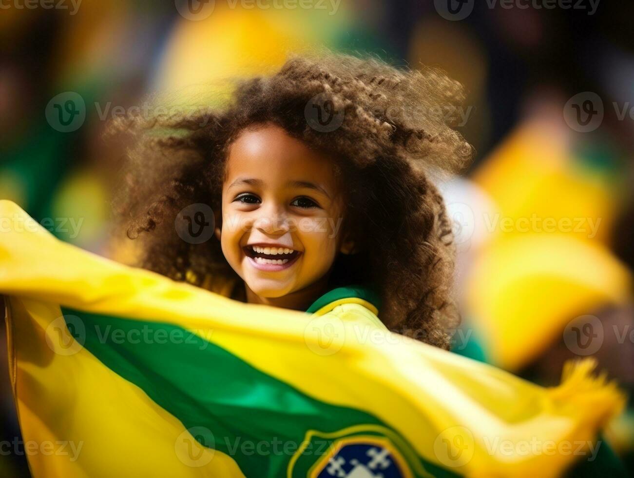 brésilien enfant fête le sien football équipes la victoire ai génératif photo