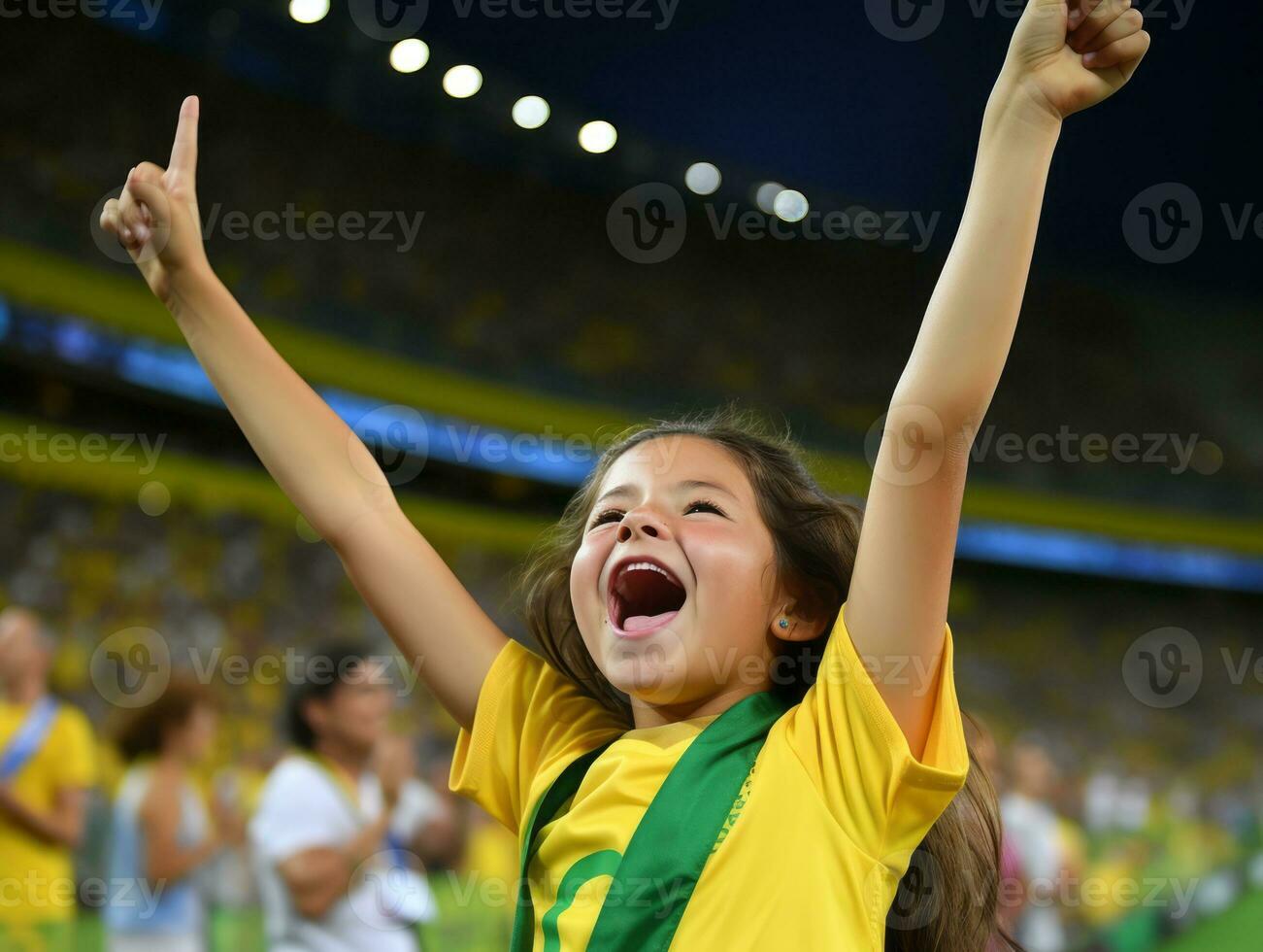 brésilien enfant fête le sien football équipes la victoire ai génératif photo