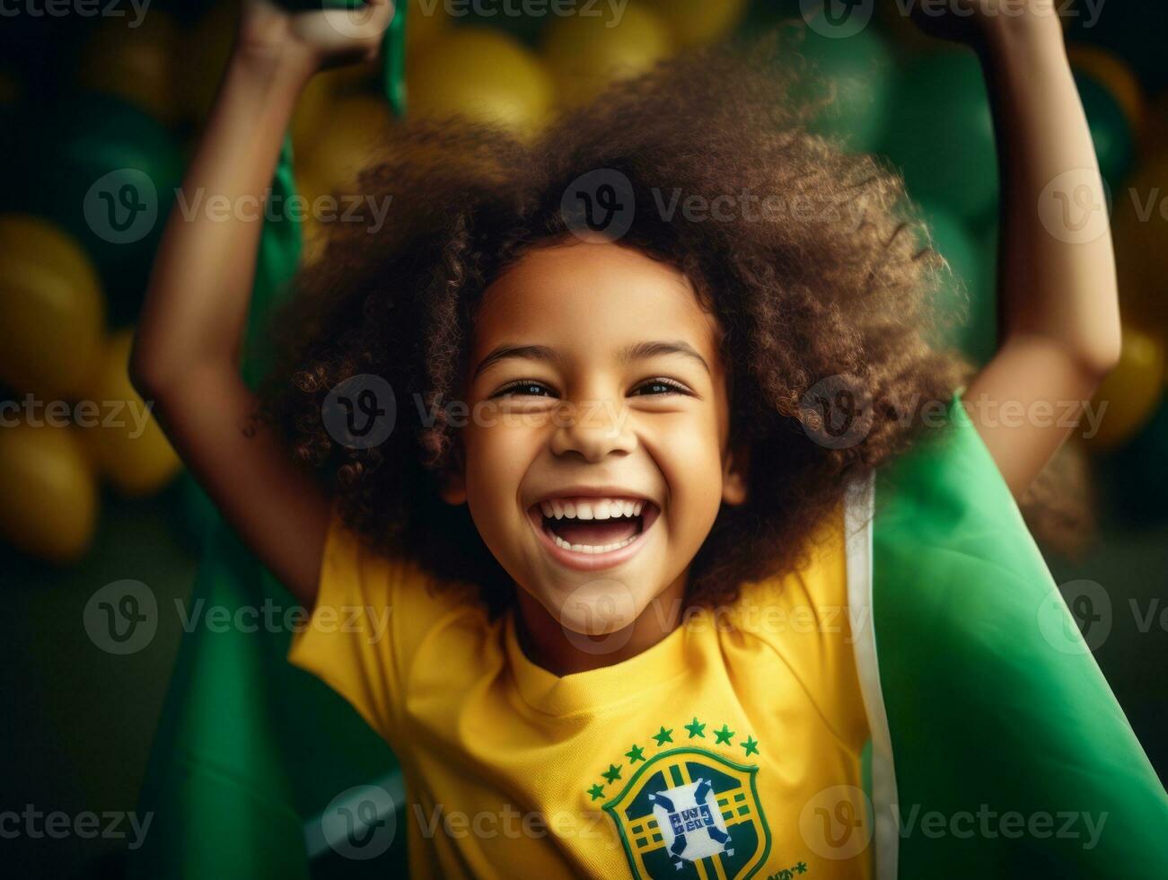 brésilien enfant fête le sien football équipes la victoire ai génératif photo